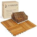 9 PCS Interlocking Deck Tiles 12" x 12"- Acacia Wood Deck Tiles for Indoor & Outdoor Use, Drainage, Non Slip, Easy Installation - Patio Flooring for Balcony, Backyard, and Garden (Golden Steak)