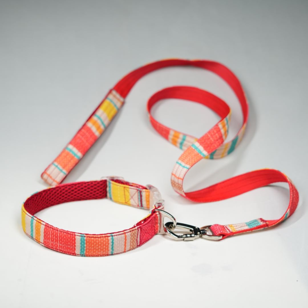 UNLEASH Dog Collar and Leash Set-Durable and Stylish for All Breeds Comfortable for Training Walking and Running (Medium, Multi Color- Red Design) (B0D8G66QJB) Amazon Price History, Amazon Price Tracker