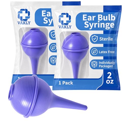 Vakly Rubber Ear Bulb Syringe (2 Pack) – Sterile Ear & Nasal Cleaning Suction Bulb for Ear Wax...