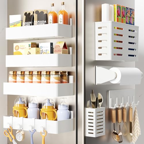 Mystozer Magnetic Spice Rack for Refrigerator White, 8 Pack