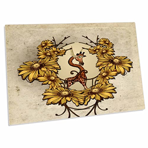 3dRose Funny Happy Giraffe con Flores - Desk Pad