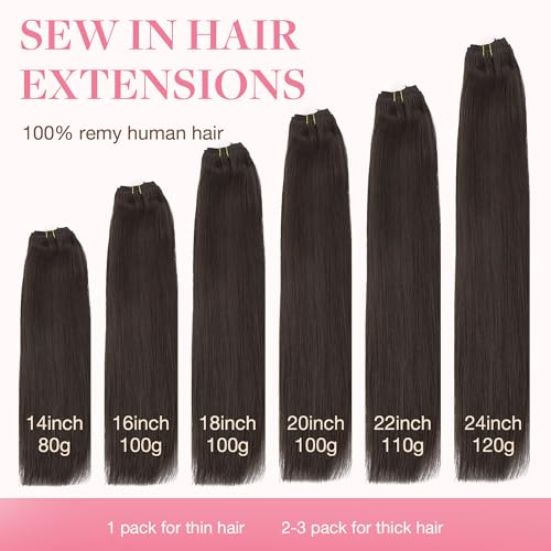 Image of GOO GOO Sew in Hair Extensions Real Human Hair, Weft Hair Extensions Human Hair, 2A Light Brown 24inch 120g, Weft Bundles Straight Silky Remy Hair