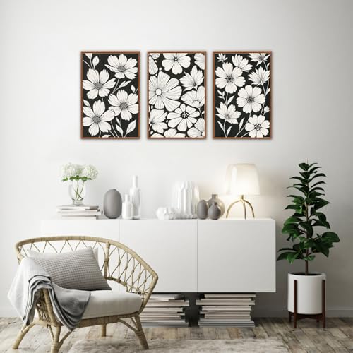 HLNIUC Vintage Floral Wall Art Canvas,Modern Black White Flower Artwork,Neutral Wildflower Wall Art Framed,Miinimalist Plant Painting,Retor Botanical Framed Decor for Living Room Bedroom Home-16x24x3 by HLNIUC - Used condition - Image 6
