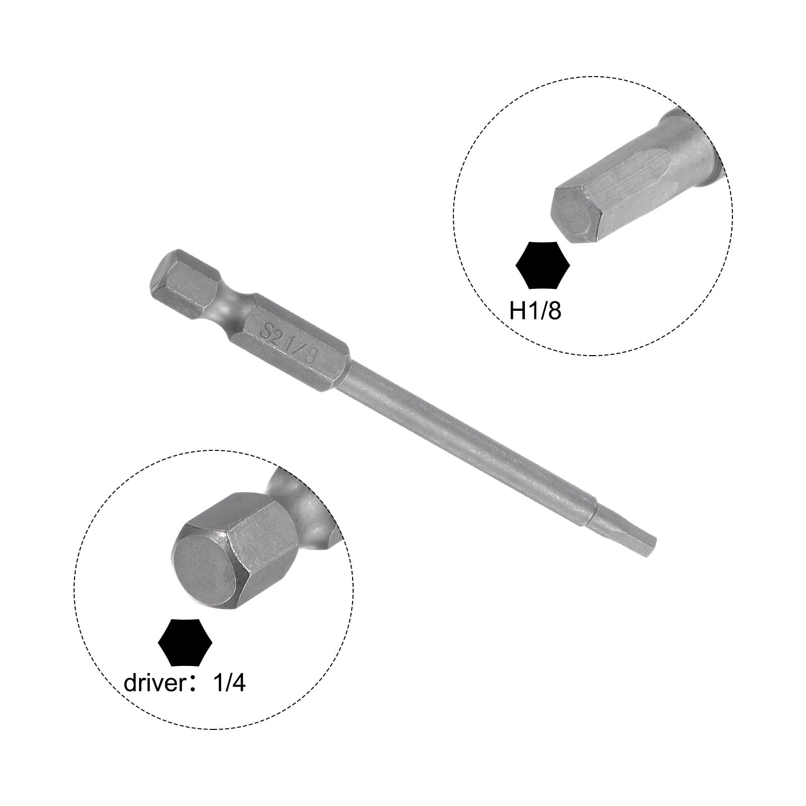 HARFINGTON Sechskant-Bits H1/8 – 4 Stück, 25 Mm Länge, Magnetisch, S2-Stahl, 6,35 Mm Sechskantschaft
