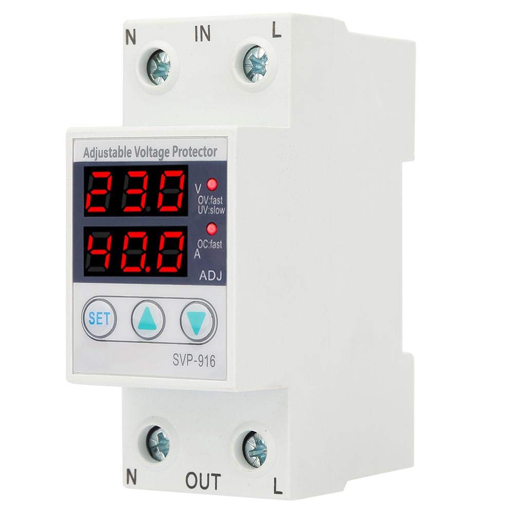 DEWIN Protecteur de Tension, Protecteur de Courant de Sous-tension Réglable Monophasé Intelligent 230VAC pour la Protection de la Maison (63A)