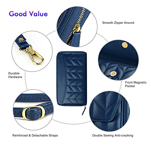 Image of nuoku RFID Blocking Wristlet Wallet for Women, Zip-Around Crossbody Clutch with 2 Removable Straps