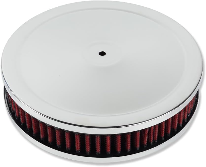Universal 9" x 2" Round Muscle Top Air Cleaner w/Red Washable Filter for Chevy Ford Mopar