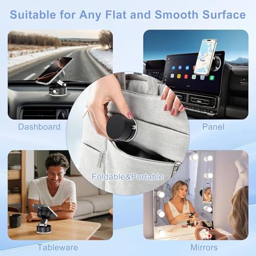 Image of MountPro K5 Magnetic Car Mobile Holder with Suction Cup Base | 360 Adjustable Arm Mount Stand for Dashboard, Windshield & Desk | Universal Smartphone Holder - Black