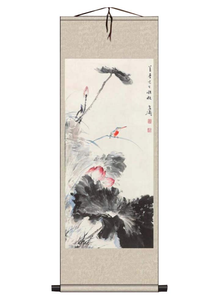 ADCVGbh Pintura en rollo de seda, pinturas decorativas, rollo de pared de arte chino, pintura en rollo chino, decoración del hogar, rollo de seda, arte colgante, flor de loto, 09 (color: Color19)
