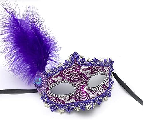 NZUNA Costume Mask Feather Masquerade Mask Halloween Mardi Gras Cosplay Party Masque for Carnival Prom Ball Fancy Dress Birthday Custom Party Supplies (purple), Medium