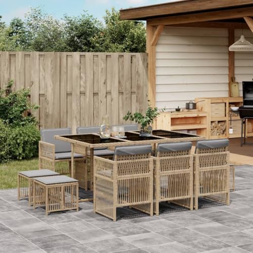 Qnhdfrt 11-TLG Gartenmöbel Set Essgruppe Poly Rattan 165x106 cm...