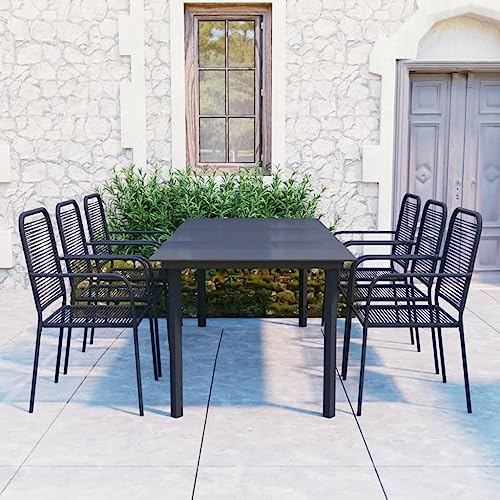 KCCKOM Garden Furniture Set 7 Piece Patio Dining Set Black Glass and Steel