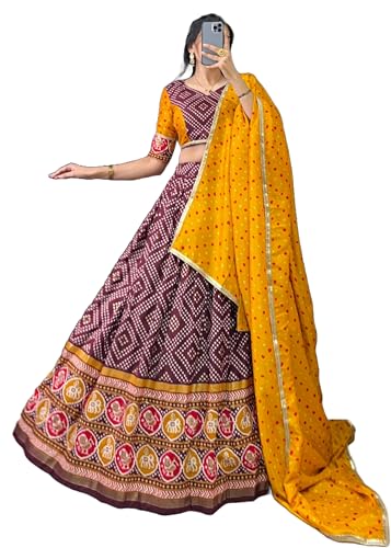 Lehenga soie Tussar imprimé Bandhej Patola 12557 jupe traditionnelle et choli pour femme