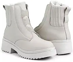 Bota Feminina de Inverno em Couro Forrada com Lã Impermeável - Chicago