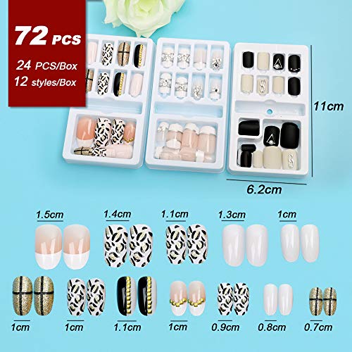 VINFUTUR 72 Stücke Künstliche Nägel zum Aufkleben Falsche Fingernägel Künstliche Falsche Nail Tips Fake Nails mit… – Bild 3