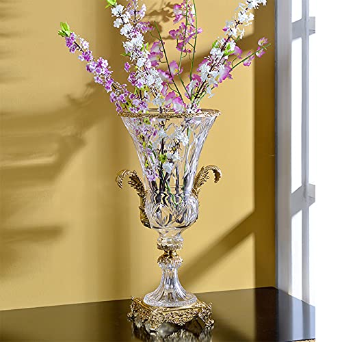 Trofee-Vormige Kristallen Glazen Bloemenvaas, Vintage Koperen Ingelegde Tulpenvaas, Woonkamer Studie Eettafel Licht Luxe Decoratie, Uniek Cadeau - Afbeelding 5
