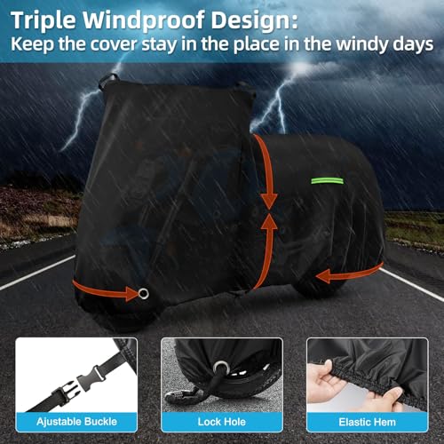 Image of Motorcycle Cover Waterproof for Honda Grom MSX125 /Navi /Monkey /2022 Benelli 135 /2023 Grom, Heavy Duty Outdoor Sun UV Rain Dust All Weather Protection Motorbike Cover with Soft Cotton Lining & Lock Hole