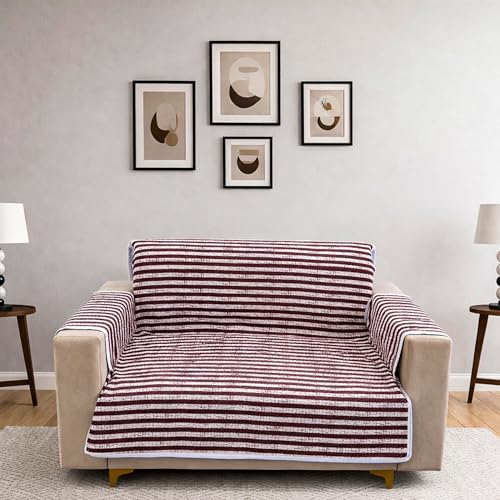 Image of Homerz Premium 2 Seater Quilted Reversible Sofa Cover Mat with Pocket Arms | Polyester Blend 350 GSM Full Coverage & Back Belt for Stability (Azurea, 2 Seater)