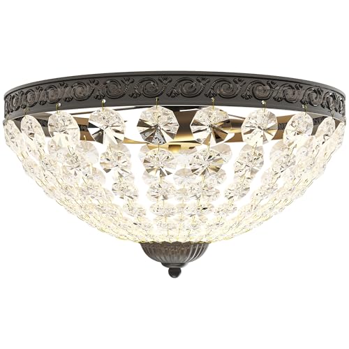 Image of HOMCOM Crystal Chandelier Ceiling Light with 168 Octagonal Beads, Vintage 2-Light Flush Mount Ceiling Light for Living Room, Bedroom, Hallway, Dining Room, Black