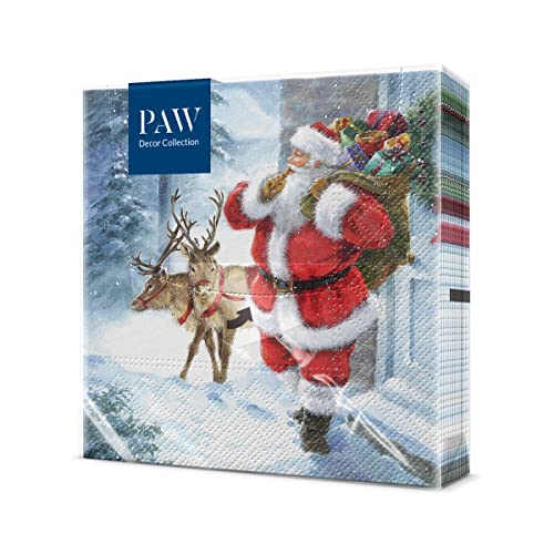 PAW Servilletas Papel 3 Capas - 33 x 33 cm. 20 Piezas. Decoración Navideña, Servilletas Navideñas. Servilletas con diseño de Navidad, invierno, nieve y Papá Noel Cover