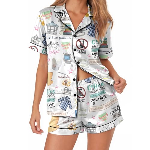 Image of Women 2PCs Satin Pajama Set Short Sleeve Silk Feel Gift Sleepwear | Soft stretch satin; relaxed comfort fit sizes S-3XL for sleep & lounge; short sleeve top, elastic waist shorts; easy care