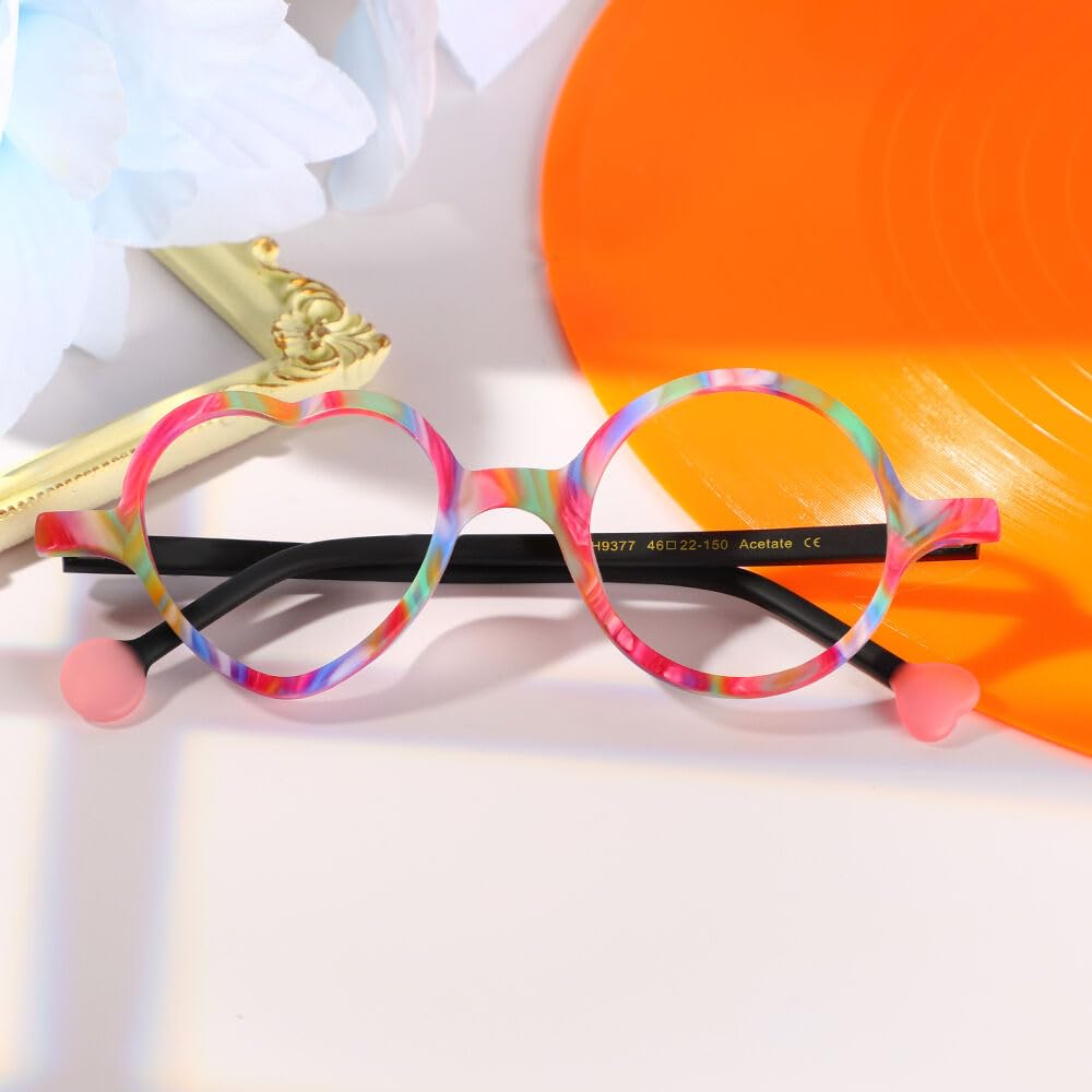 Asymmetrische Herz-Runde Lesebrille Designer, Blaulichtfilter Reading Glasses Brillen Azetat Stylische, Modischer Accessoire für Damen und Herren
