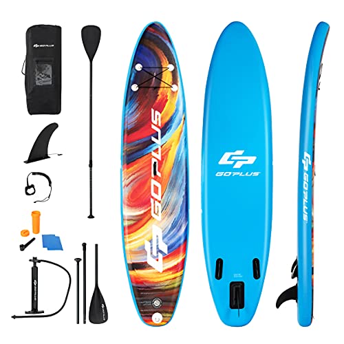 RELAX4LIFE 320/335 x 76 x 15cm SUP Board Set, Aufblasbares Stand Up Paddling Board, Paddelboard mit Sicherheitsleine & Paddel & Pumpe & Rucksack & Reparaturset & 3 Finnen, für Anfänger& Profis, Blau