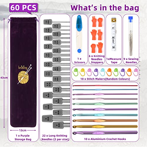 Aeelike Professional Knitting Needles Set, Knitting Starter Kit for Adults, Includes 35cm Long Metal Knitting Needles, Aluminium Crochet Hooks, Accessories and Bag, Knitting Sets for Beginners Adult - Image 4