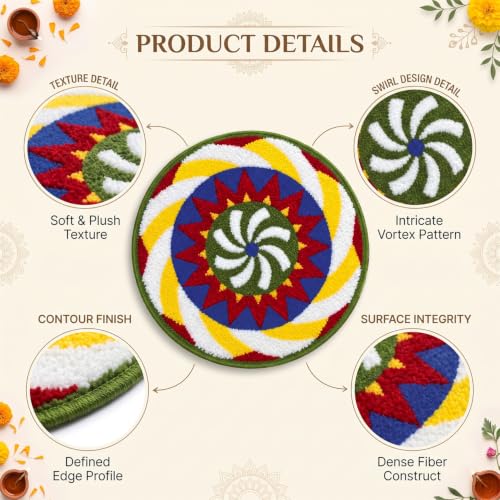 Image of VAS COLLECTIONS Decorative Round Rangoli Mat, Traditional Floral Rangoli Floor Decoration for Pooja Room, Festive Home Decor, Decorative Mat for Entrance, Living Room & Temple, 23 Inches - Starburst