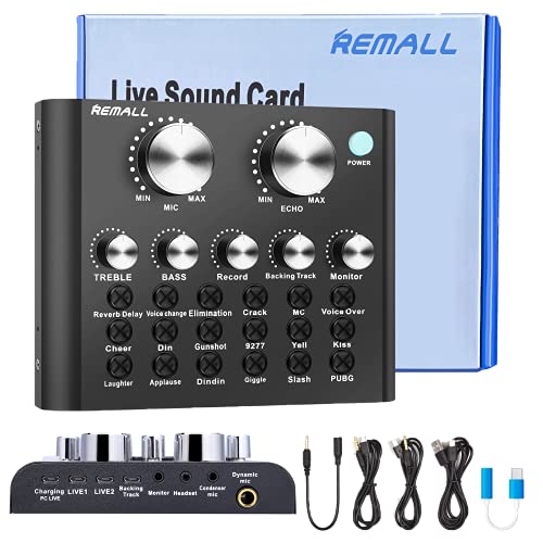 V8 Sound Card, REMALL Voice Changer for Sound Effects Boardï¼Live Sound Card for Audio Mixer Streaming, Bluetooth Sound Board for Streamingï¼ Podcast Mixer For Microphone, Karaoke YouTube for PC, iPhone