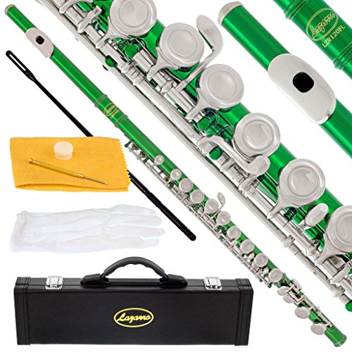 Lazarro Professional Green-Silver Closed Hole C Flute For Band, Orchestra, With Case, Care Kit And Warranty, 120-Gr #TOP17