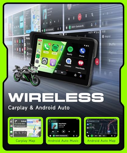 Image of Motorcycle CarPlay Screen 7 Inch Portable Wireless Carplay Android Auto for Motorbike IP68 Waterproof Touchscreen, Supports Airplay & Android Cast, GPS Navigation, Bluetooth, EQ