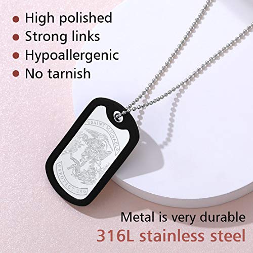 FindChic-Dog-Tags-Personalized-Necklace-for-Men-with-Silencer-Custom-Text-EngravedPrint-Photo-Military-US-Army-ID-TagSaint-Michael-Guardian-Pendant-Stainless-Steel-Jewelry-Gift-with-Jewelry-Box