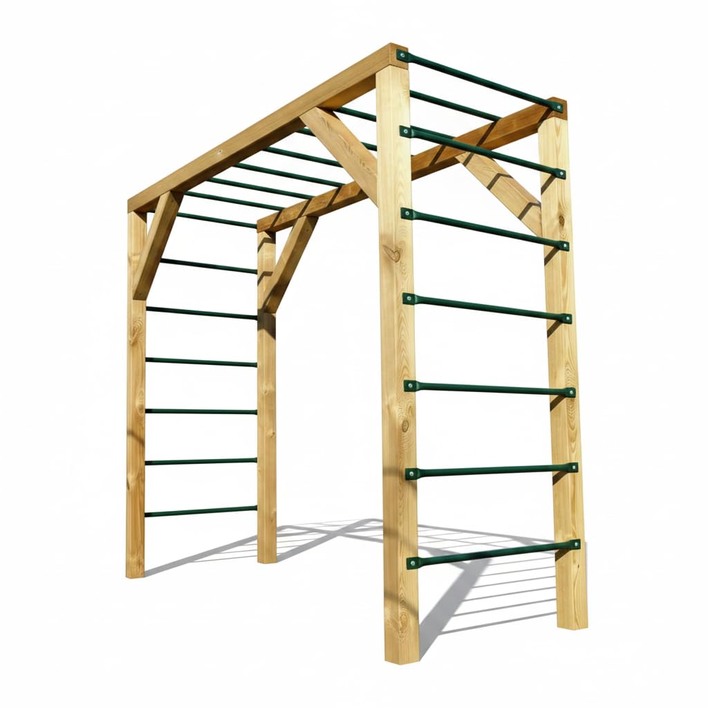 Hangelgerüst für Kinder, Klettergerüst Garten, Metallsprossen & Bodenanker