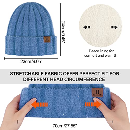 Womens Winter Warm Knit Beanie Hats And Touchscreen Gloves Long Scarf Sets With Sequins Thick Fleece Lined #TOP2