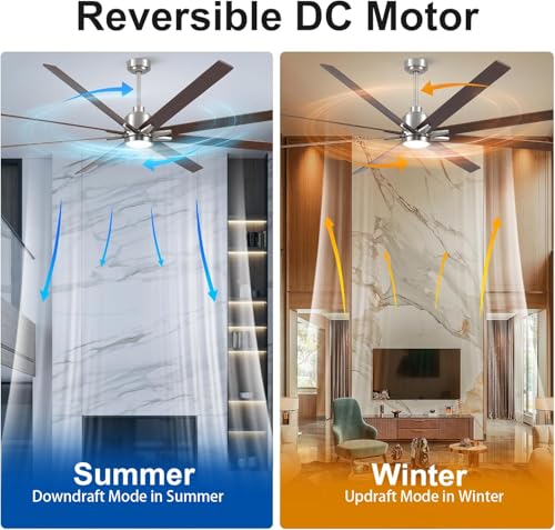 Image of Rayqueen 84 Inch Brushed Nickel Ceiling Fans with Lights and Remote,Downrod