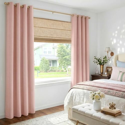 Image of 100% Blackout Shield Linen Textured Total Blackout Curtains for Bedroom 72 Inches Long, Blush Pink Grommet Curtains for Living Room, Thermal Insulated Room Darkening Drapes, 50 inch W x 72 inch L, 2 Panels