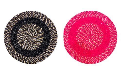 Image of Cotton Round Doormat for Entrance|Handmade Cotton Doormat | Quick Dry, Washable Door Mat for Home, Bathroom & Bedroom (Coffee-Pink)