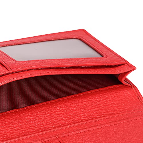 Image of HISCOW Full Grain Leather Men's Long Wallet, 15 Card Slots, Pebbled Red, 6.97 inchH x 3.5 inchW x 0.98 inchD, Classic | Gusseted bill compartment, tall bifold design, clear ID window, ideal for coat pockets or briefcases, turned-edge, gift box