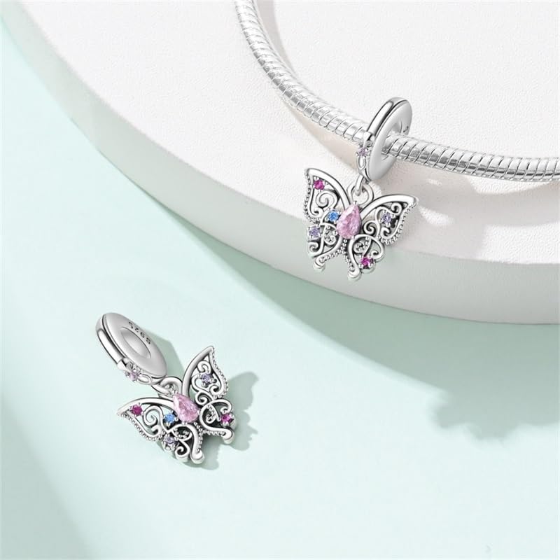 CYCUFF 925 Sterling Silver Charms Suitable for Bracelets Charms Beads, Charm Necklaces Jewellery Gift for Women Family Friends (Romantic Classic Butterfly Charm)2