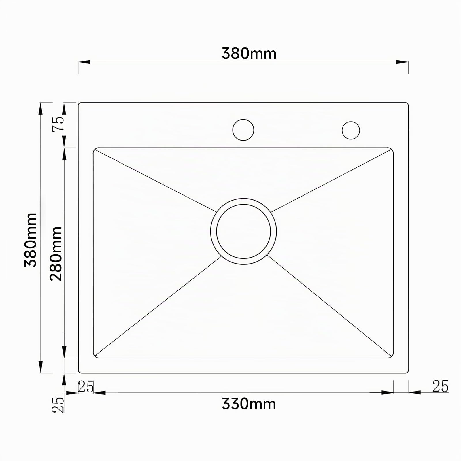Lavello da cucina in acciaio inox, 38 x 38 cm, con 1 vasca, con sifone, in acciaio inox