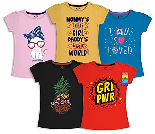 Image of X2O Girls Half sleeeves Cotton Tshirt with Cute Prints and Colorfull (Pink) (Pack of 5)