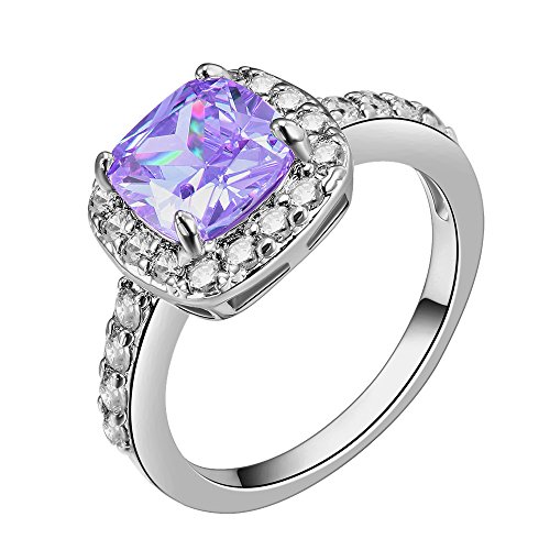 Square Amethyst Rings Wedding Party Statement CZ Cocktails Gold Plated Classic Fashion Size 5 - 10 (Purple, 7)
