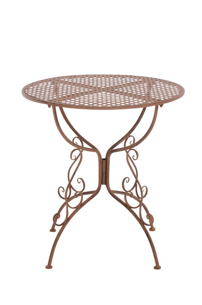 Table de Jardin Ronde AMANDA en Fer Forgé -Table de Bistrot de Style Nostalgique Hauteur 74 cm - Table de Terrasse Diamètre de 70 cm - Solide et Résistante Idéale pour Votre Jardin - Couleur:, Couleur:marron antique