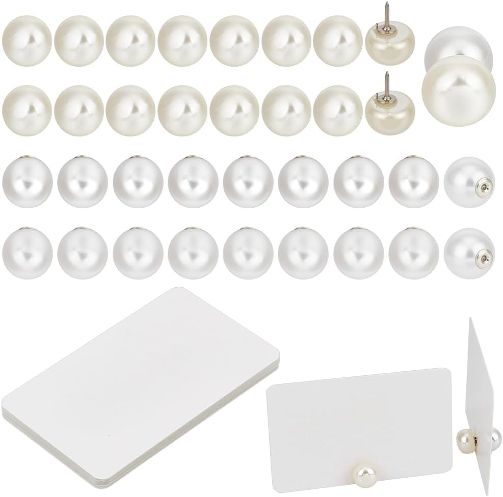 BENECREAT 20 Sets Pearl Place Card Holders, Table Number Holders Name Card Stands for Wedding, Anniversary, Birthday Party, Retail Shop(With White Cards)