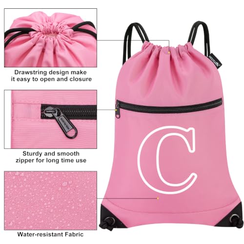 Image of HOLYLUCK Drawstring Bags Initial Backpack Sackpack Cinch Bags for Sports, Gym, Travel, Beach (Pink-C)