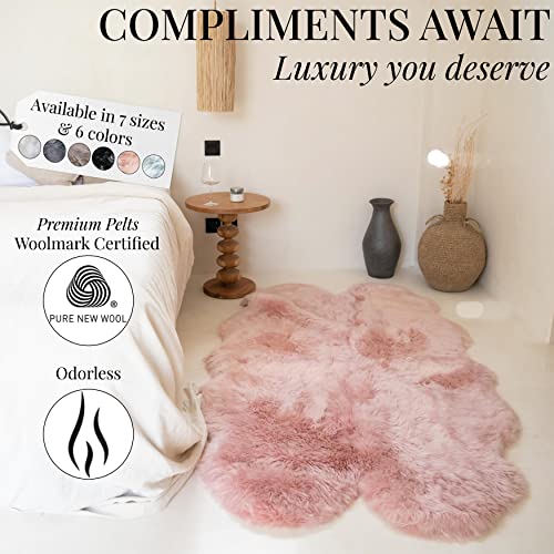 Outlavish Sheepskin Rug Genuine Real Wool Fur, Luxury New Zealand Pelts, Natural Silky Soft Lamb Skin, Thick & Fluffy, Bedroom & Living Area, Chair Seat Cover Throw, 2X3 Ft Pearl Blush Light Pink #TOP1