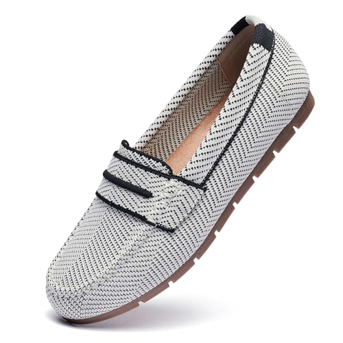 Image of Cvistpieo Loafers for Women Comfortable Dressy Casual Work Flats Lightweight & Breathable Slip On Walking Shoes Knit Zebra Size 8.5
