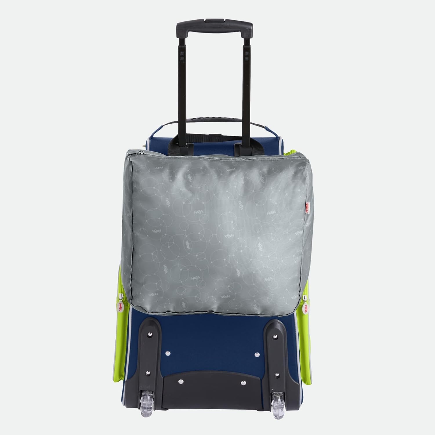 HABA Kinder-Schranktrolley Dunkelblau mit 2 Rollen – Kinderkoffer aus recyceltem Polyester mit Schmutzwäschebeutel, 3 herausnehmbaren Böden und 4 Reißverschluss-Außentaschen – 2012725001