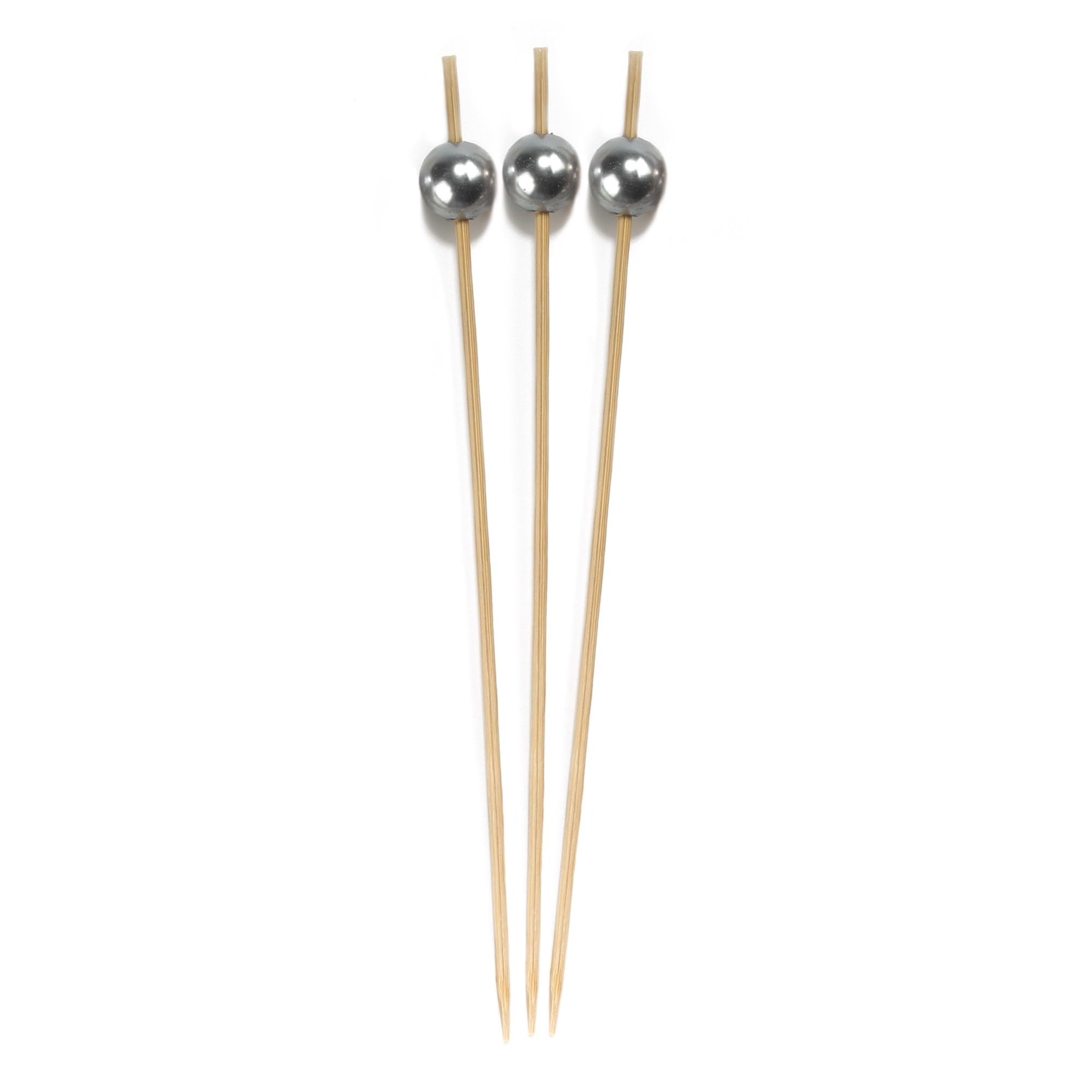 Picks en bambou à perle grise 15 cm pour réussir vos buffets de mariage et apéritifs chic
